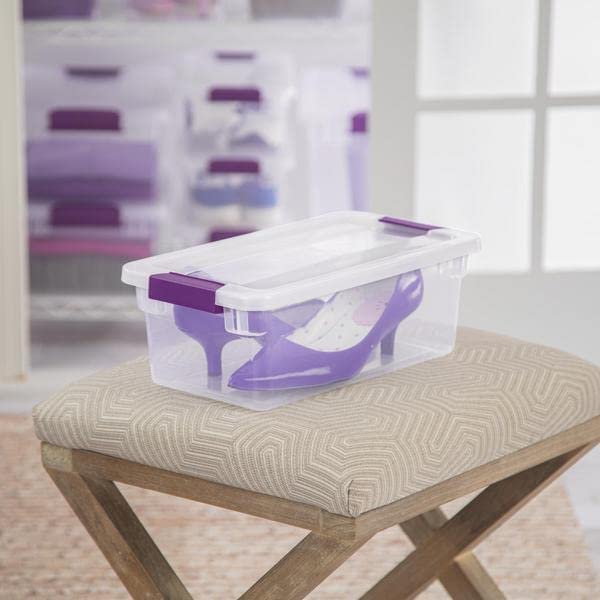 Stackable Plastic Storage Bin with Latching Lid - Set of 6