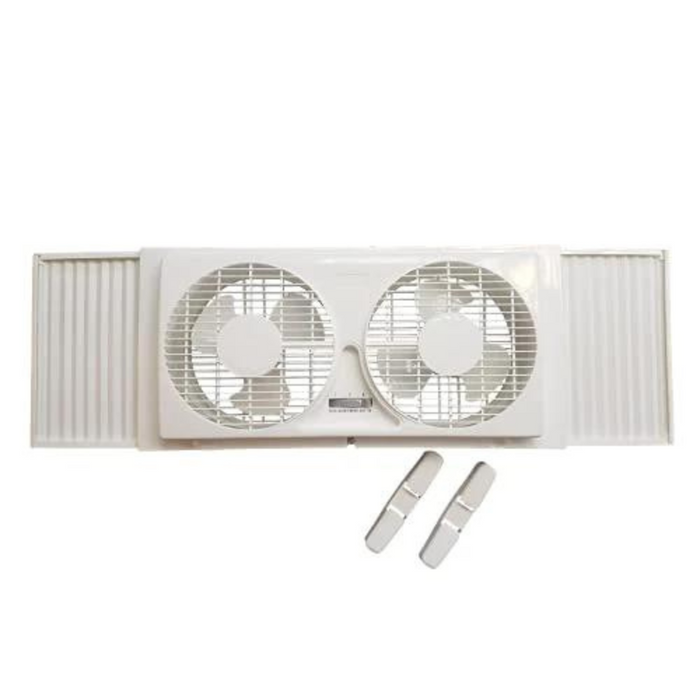 9-inch Twin Window Fan with Manual Reversible Airflow Control, Auto-Locking Expanders, and 2-Speed Fan Switch