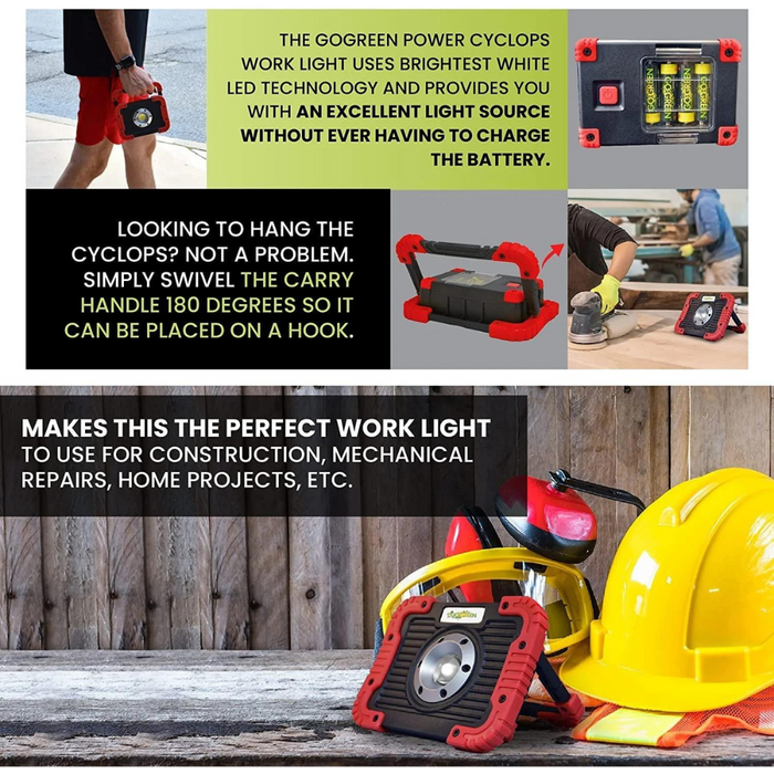 Heavy Duty Portable 1200 Lumen LED Work Light IP65 Waterproof & Shockproof - 16 Batteries Included (Requires 4 Batteries)