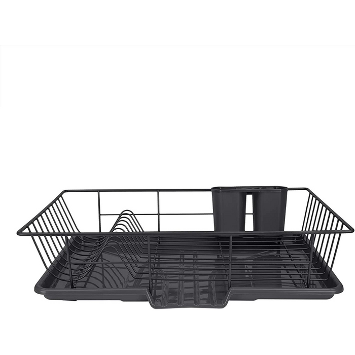 JOEY'Z Heavy Duty Sturdy Hard Plastic Sink Set with Dish Rack with Attached  Drainboard Cup Holders for Home Kitchen Counter Top Organizer - Black (17