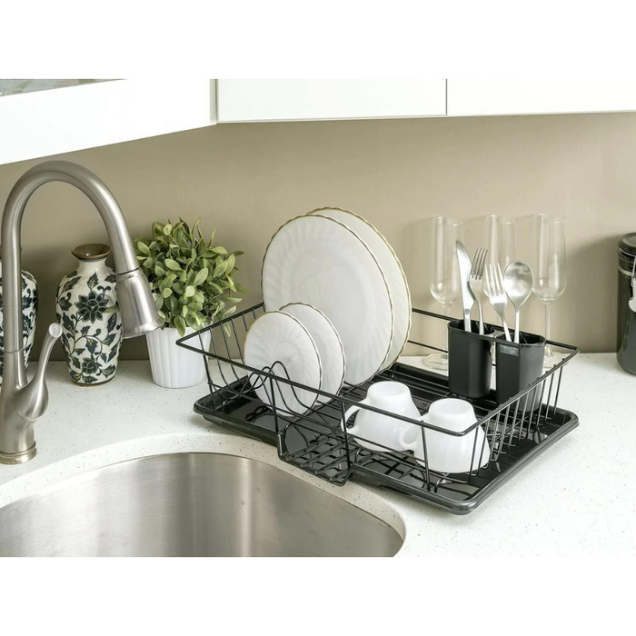 Extra Large 3 Piece Dish Rack Sink Set with Removable Drainboard