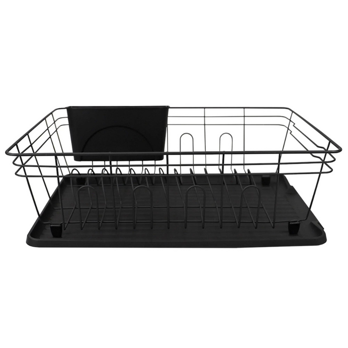 Joey'z 3-Pc Extra Large Dish Drying Rack with Drainboard and Utensil Holder  Set, Black 