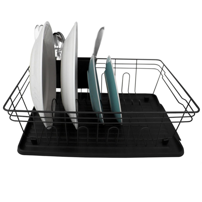 Large Contempo 3 Piece Dish Rack Sink Set with Removable Drainboard, Cup Holders & Utensil Holder - Heavy Duty Coated Wire - 17.5" x 13.5" x 5.5"