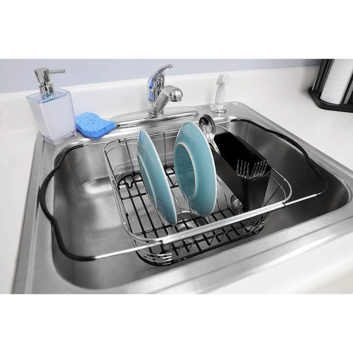 JOEY'Z Heavy Duty Sturdy Hard Plastic Sink Set with Dish Rack with Attached Drainboard Cup Holders for Home Kitchen Counter Top Organiz