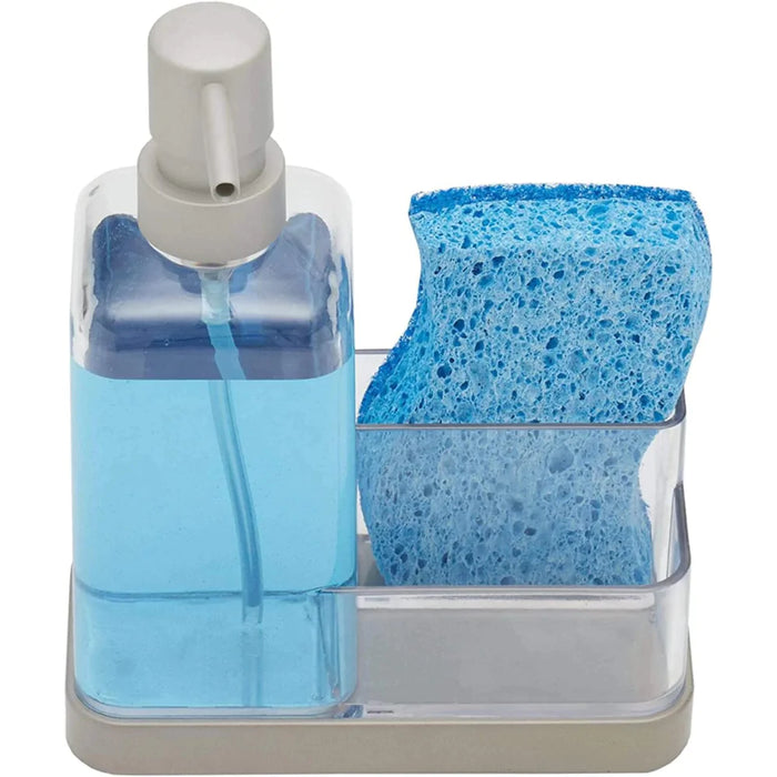 13.5 oz. Plastic Soap Dispenser with Sponge Compartment | 2 Compartments | Neutral Color | Pump and Caddy Match | Use in Kitchen or Bathroom (Bronze)