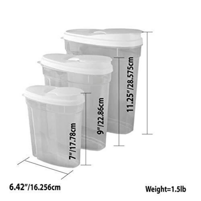 Set of 3 Containers - Cereal Storage Container/Keeper - Rice Food Storage for Kitchen and Pantry - Airtight Dispenser Lid & BPA-Free
