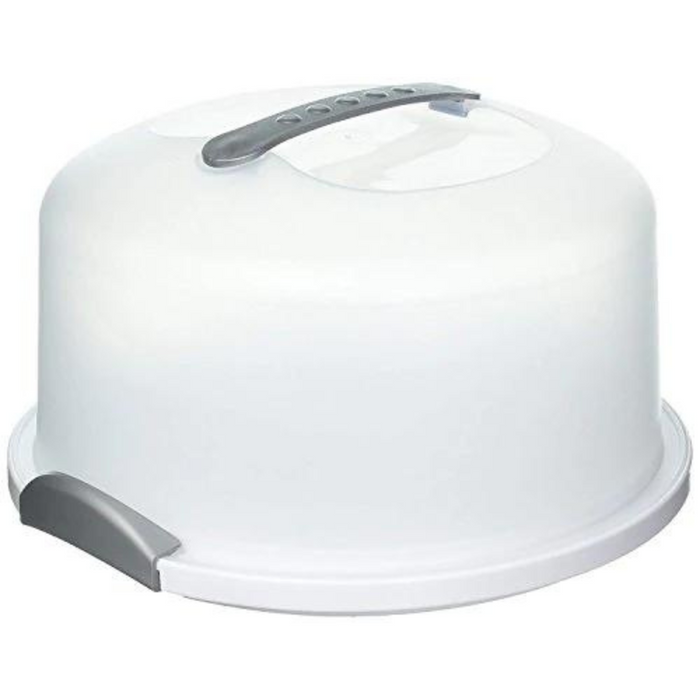 EXTRA LARGE Cake Carrier/Storage Container With Server Holds up to 12 inch 3-layer cake, White Gray Translucent Dome - Transports Cakes, Pies, or Desserts