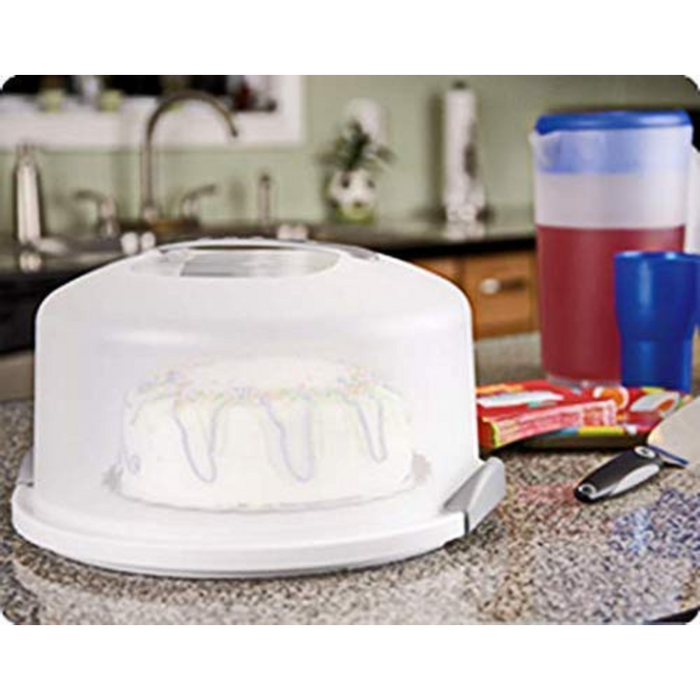 EXTRA LARGE Cake Carrier/Storage Container With Server Holds up to 12 inch 3-layer cake, White Gray Translucent Dome - Transports Cakes, Pies, or Desserts
