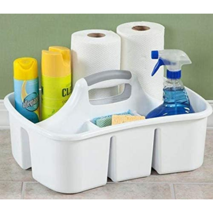 Gracious Living Large Divided Home Storage Tote Cleaning Caddy w/Handle, White