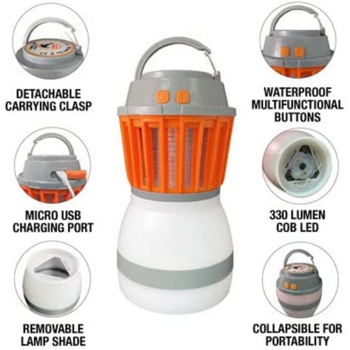 2 in 1 Camping Lantern - Electric Bug Zapper - Rechargeable, Waterproof, Collapsible & Portable - Mosquito, Gnat, Fly, Moth Killer - LED Tent Lamp (400nm UV) - Indoor & Outdoor Bug Zapper - 330 Lumens
