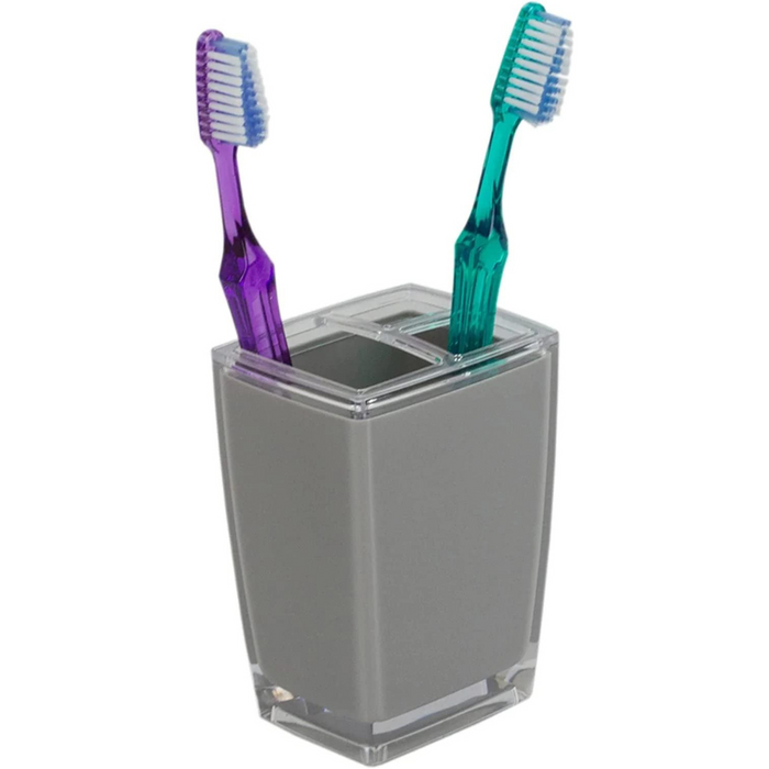 Break-Resistant Plastic Slotted Toothbrush Holder/ Bathroom Countertop Organizer Cup, Gray