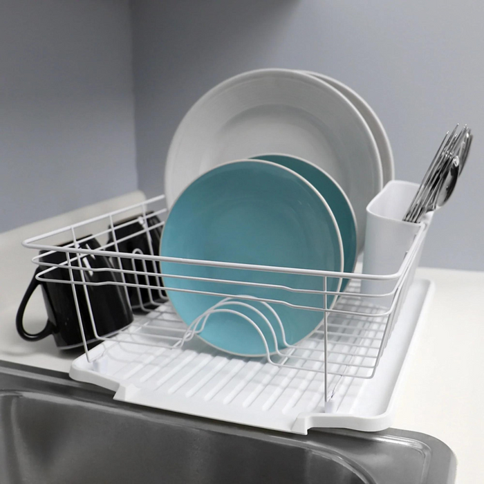JOEY'Z Extra Large Silver 3 Piece Dish Rack Sink Set with Removable  Drainboard & Utensil Holder - Heavy Duty Coated Wire - 19 x 12 x 5