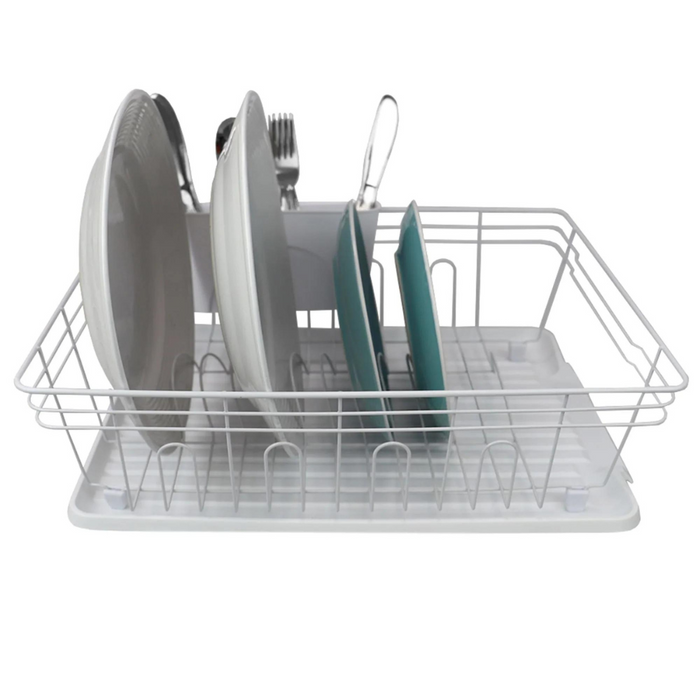 Joey'z 3-Pc Extra Large Dish Drying Rack with Drainboard and Utensil Holder  Set, Red 