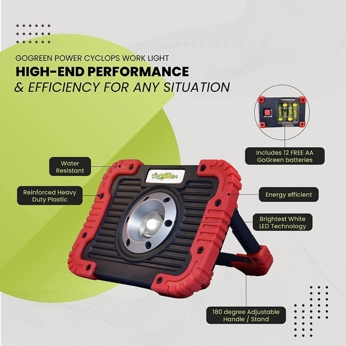 Heavy Duty Portable 1200 Lumen LED Work Light IP65 Waterproof & Shockproof - 16 Batteries Included (Requires 4 Batteries)