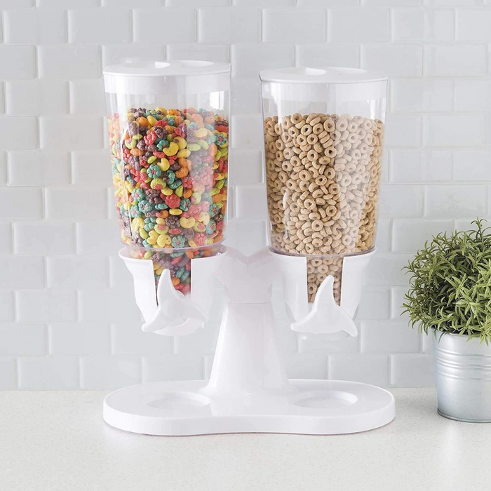 Large Capacity Table Top Double/Dual Cereal & Dry Food Dispenser, White