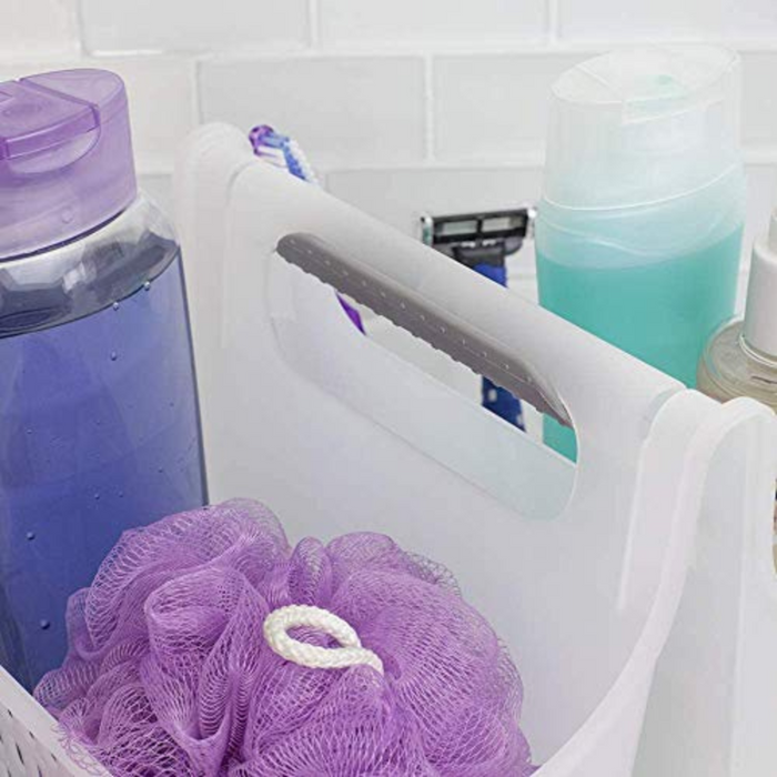 Large Two Compartment Plastic Shower Bath Organizer Tote with Soft Grip Non-Slip Handle