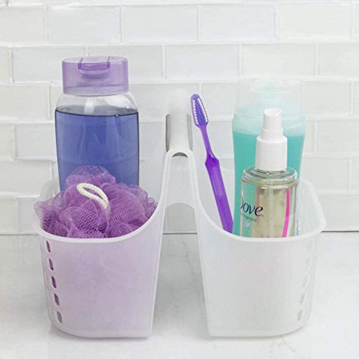 Large Two Compartment Plastic Shower Bath Organizer Tote with Soft Grip Non-Slip Handle