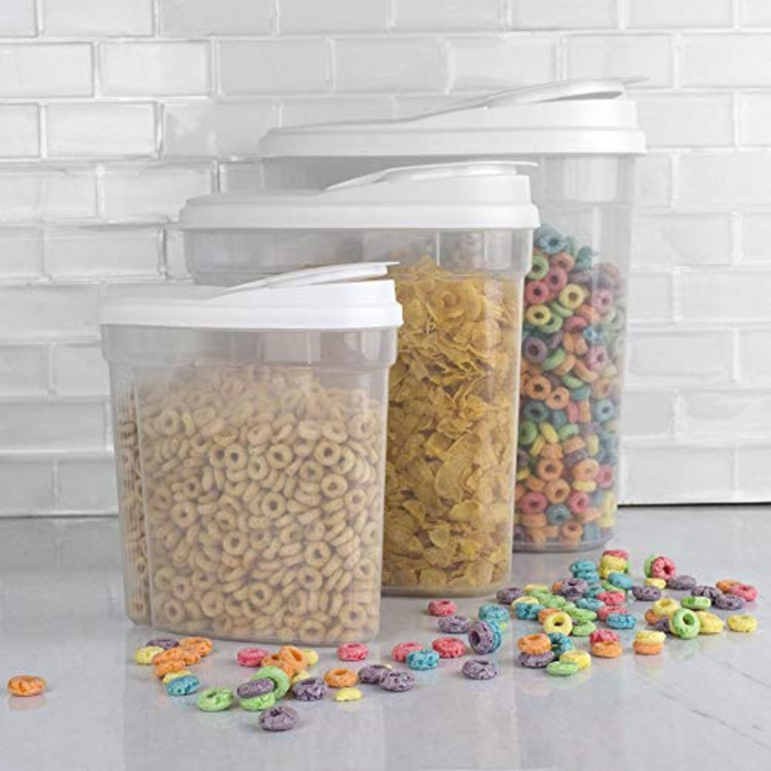 Set of 3 Containers - Cereal Storage Container/Keeper - Rice Food Storage for Kitchen and Pantry - Airtight Dispenser Lid & BPA-Free