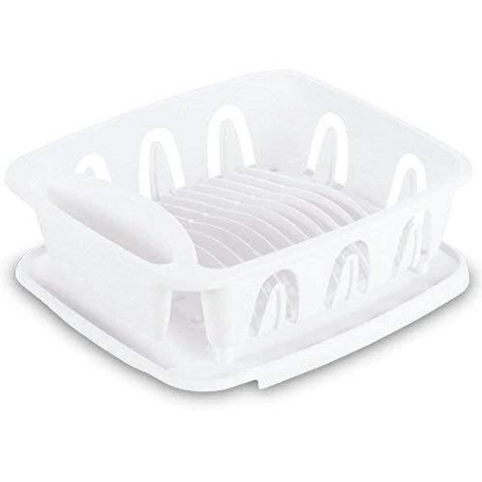 LavoHome Heavy Duty Sturdy Hard Plastic Sink Set with Dish Rack with Drainer & Drainboard,Easy to Clean with Snap Lock Tab Cup Holders for Home Kitchen Sink