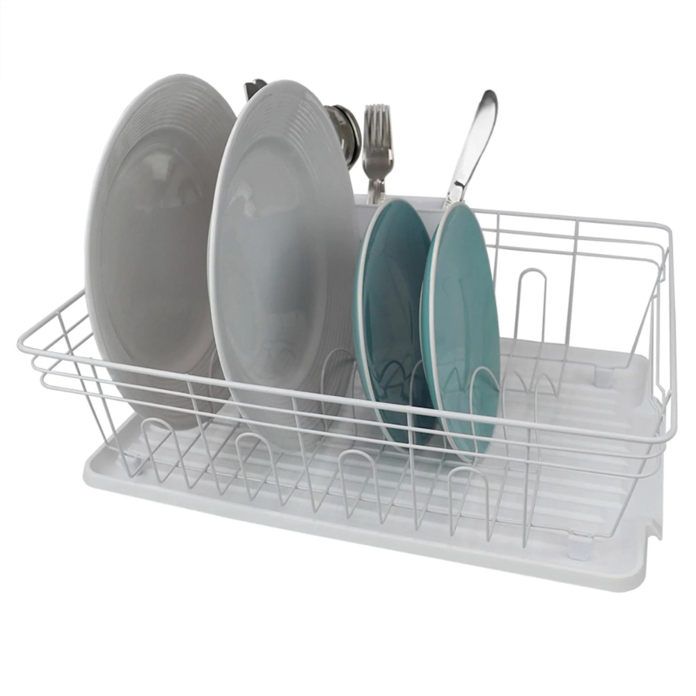 JOEY'Z Heavy Duty Sturdy Hard Plastic Sink Set with Dish Rack with Attached Drainboard Cup Holders for Home Kitchen Counter Top Organiz